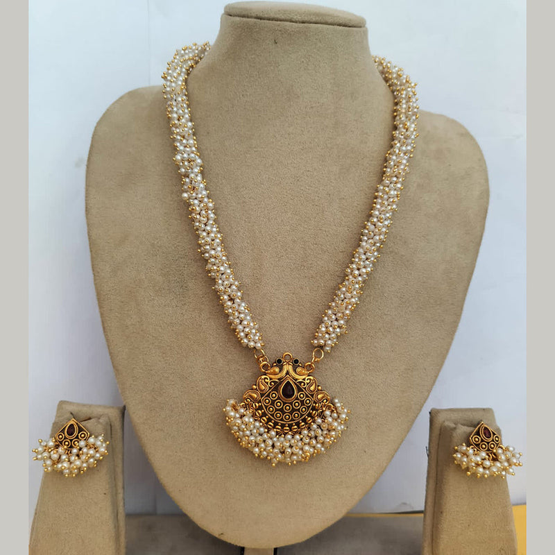 Charbhuja Art Gold Plated Pearl And Pota Stone Necklace Set