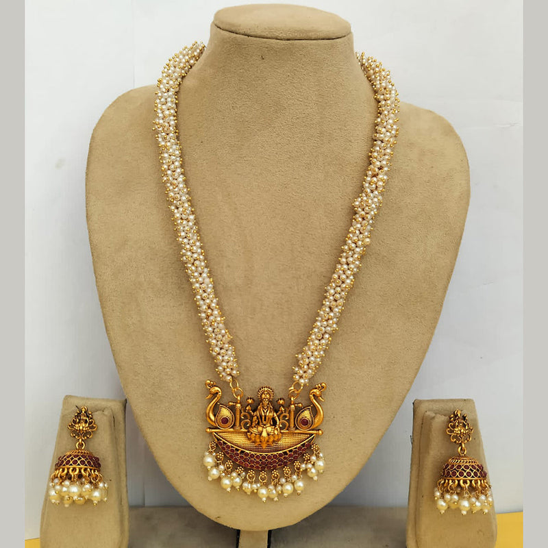 Charbhuja Art Gold Plated Pearl And Pota Stone Necklace Set