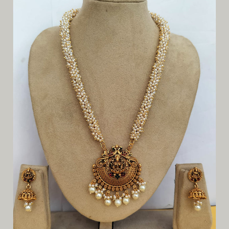 Charbhuja Art Gold Plated Pearl And Pota Stone Necklace Set