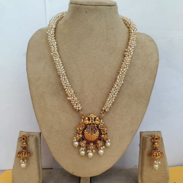 Charbhuja Art Gold Plated Pearl And Pota Stone Necklace Set