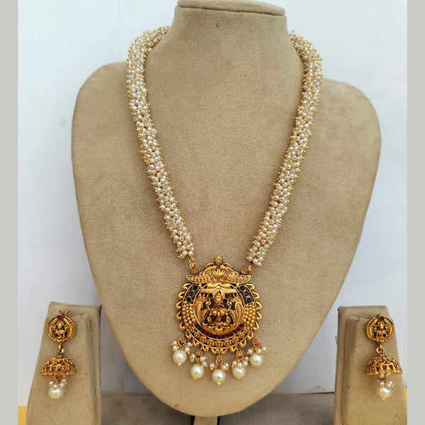 Charbhuja Art Gold Plated Pearl And Pota Stone Necklace Set