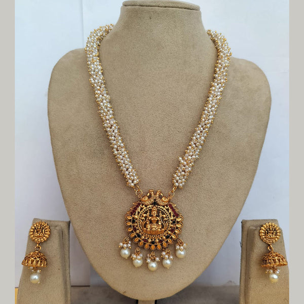 Charbhuja Art Gold Plated Pearl And Pota Stone Necklace Set