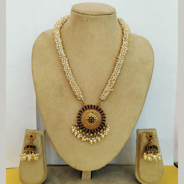 Charbhuja Art Gold Plated Pearl And Pota Stone Necklace Set