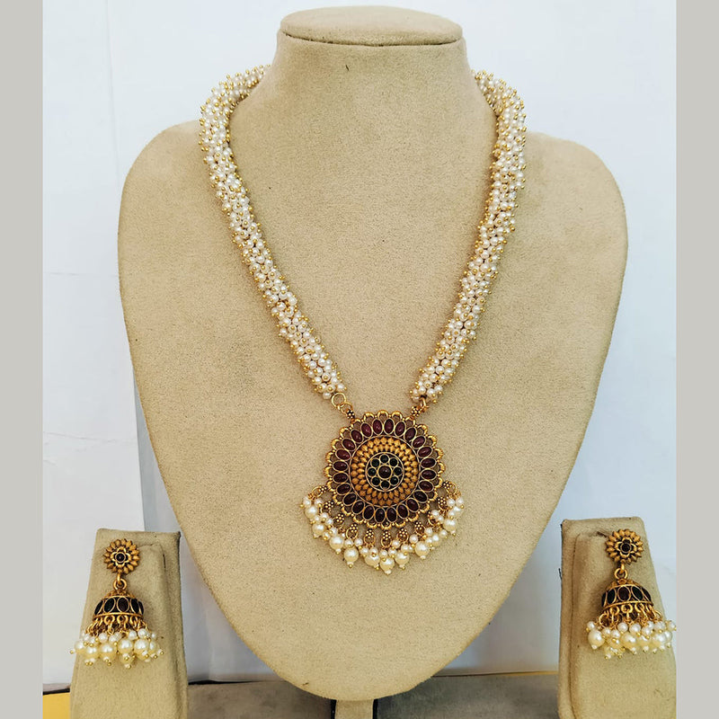 Charbhuja Art Gold Plated Pearl And Pota Stone Necklace Set