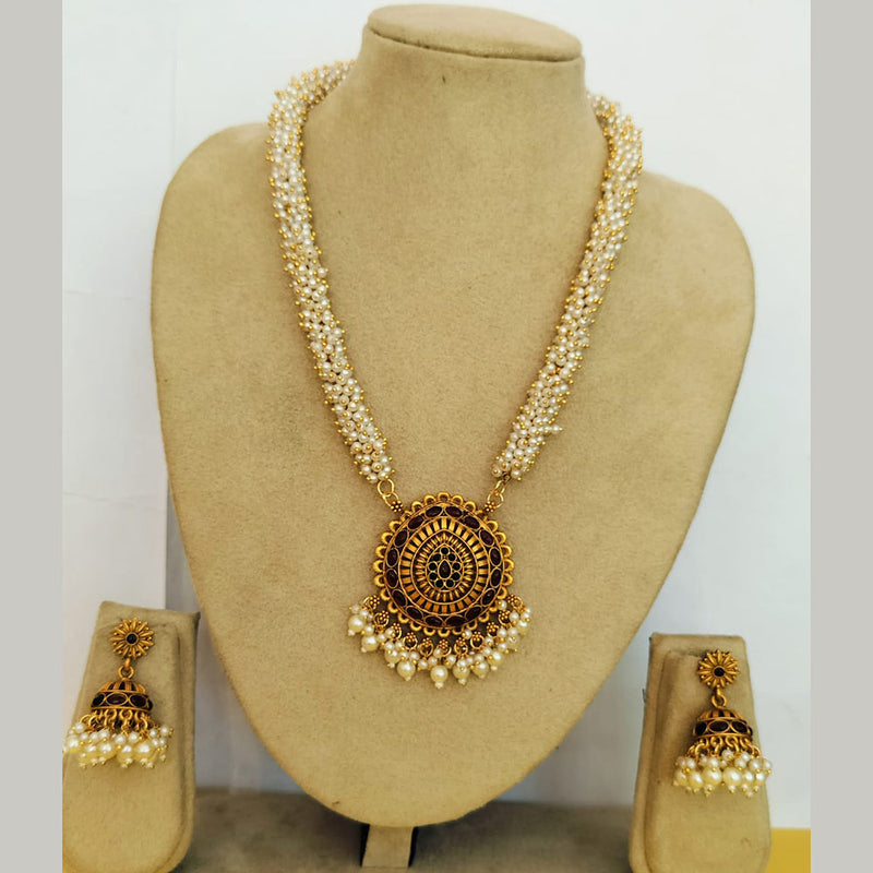 Charbhuja Art Gold Plated Pearl And Pota Stone Necklace Set