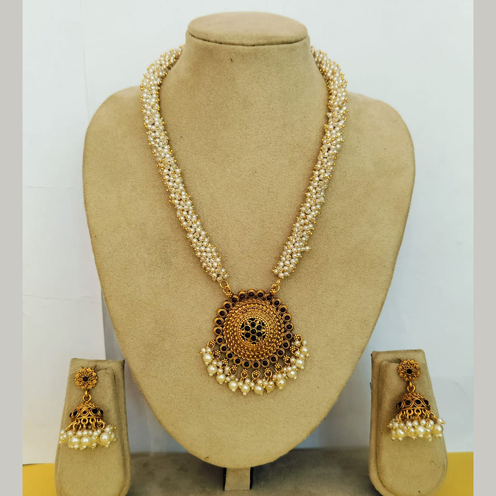 Charbhuja Art Gold Plated Pearl And Pota Stone Necklace Set