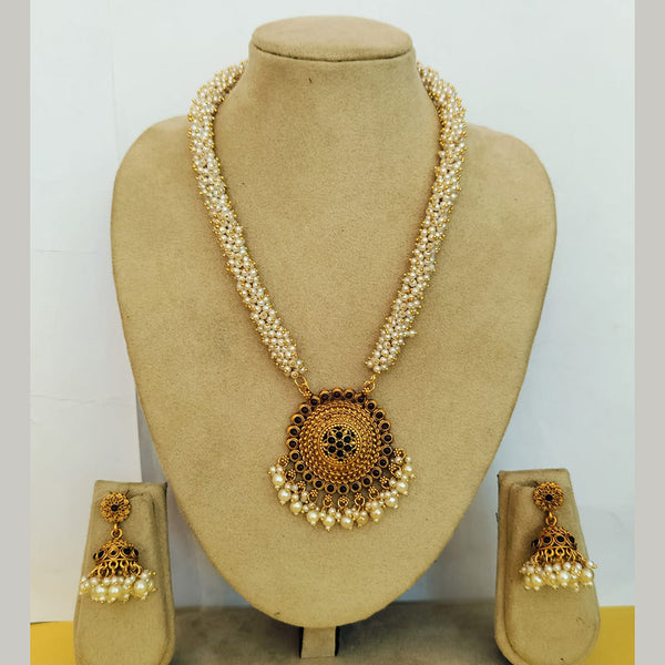 Charbhuja Art Gold Plated Pearl And Pota Stone Necklace Set