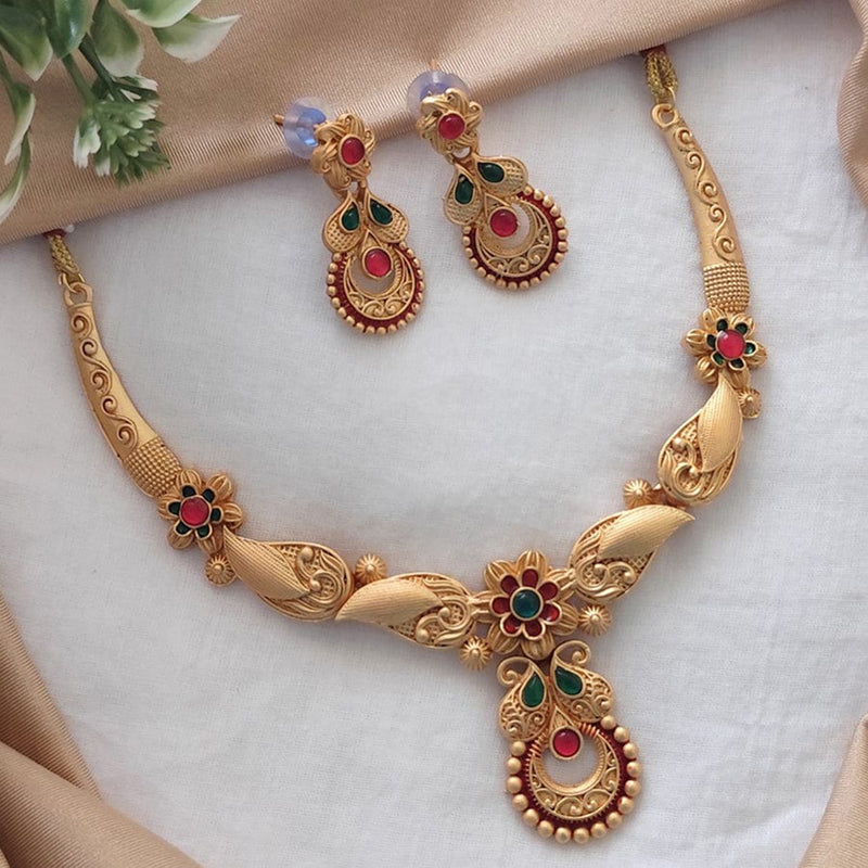 Charbhuja Art Gold Plated Pota Stone Necklace Set