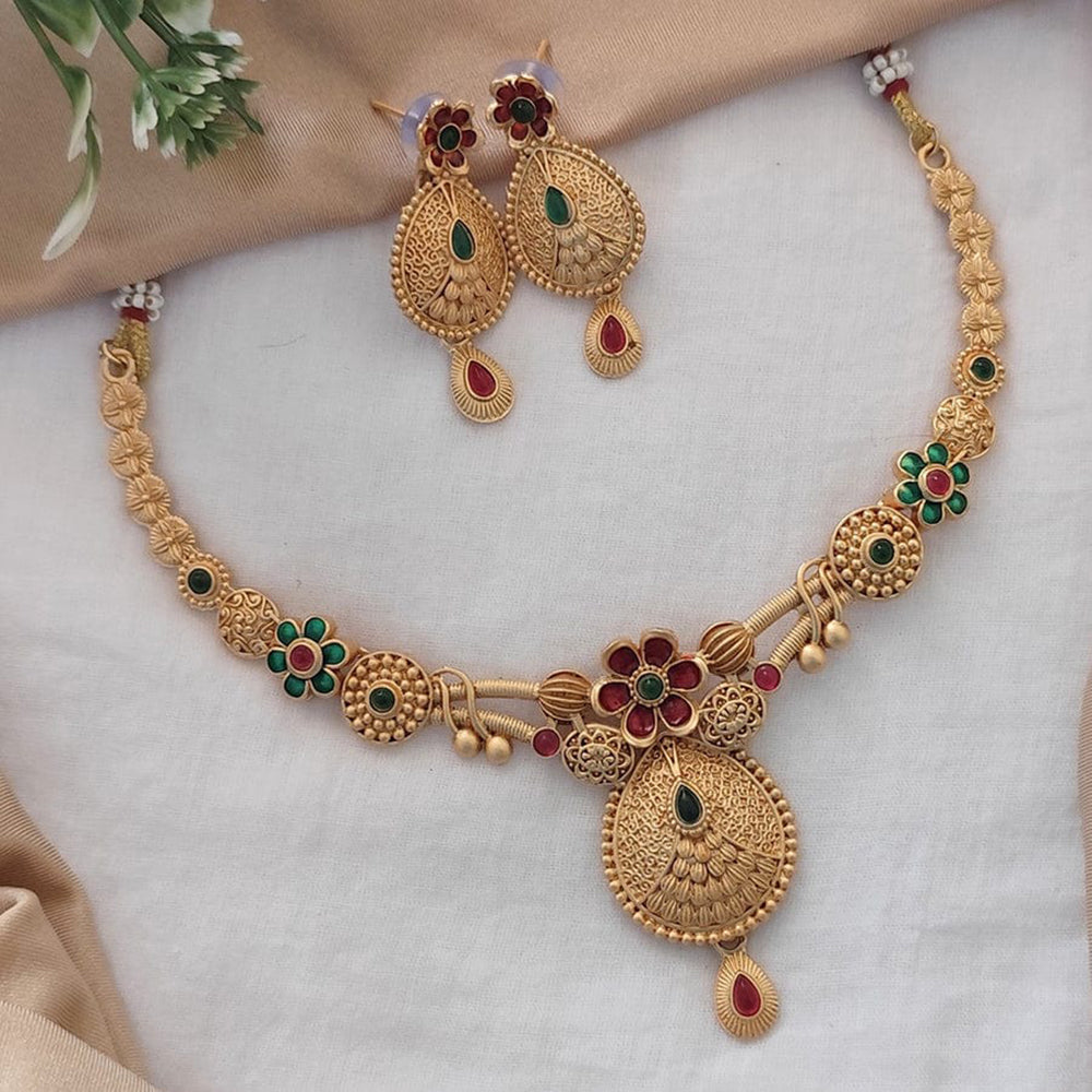 Charbhuja Art Gold Plated Pota Stone Necklace Set