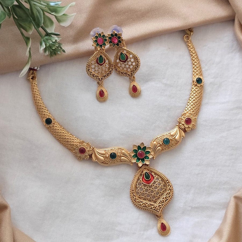 Charbhuja Art Gold Plated Pota Stone Necklace Set