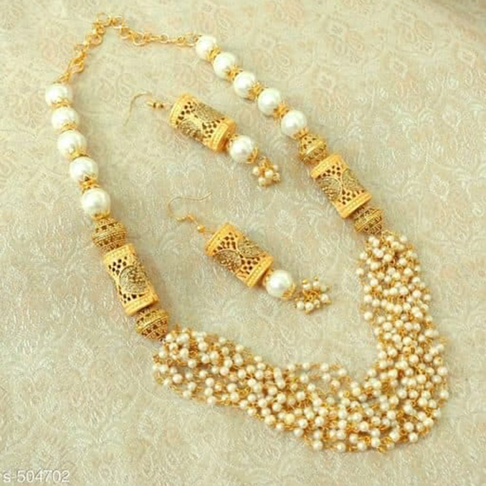 Charbhuja Art Gold Plated Pearls Necklace Set