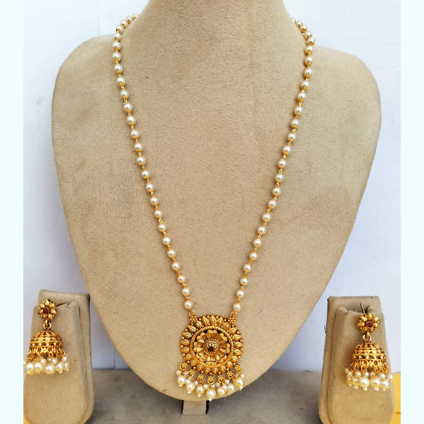 Charbhuja Art Gold Plated Pota Stone And Pearls Necklace Set