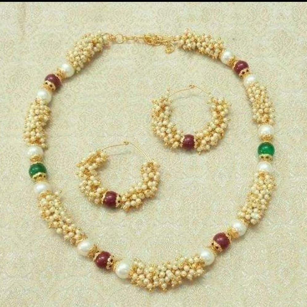 Charbhuja Art Gold Plated Beads And Pearls Necklace Set