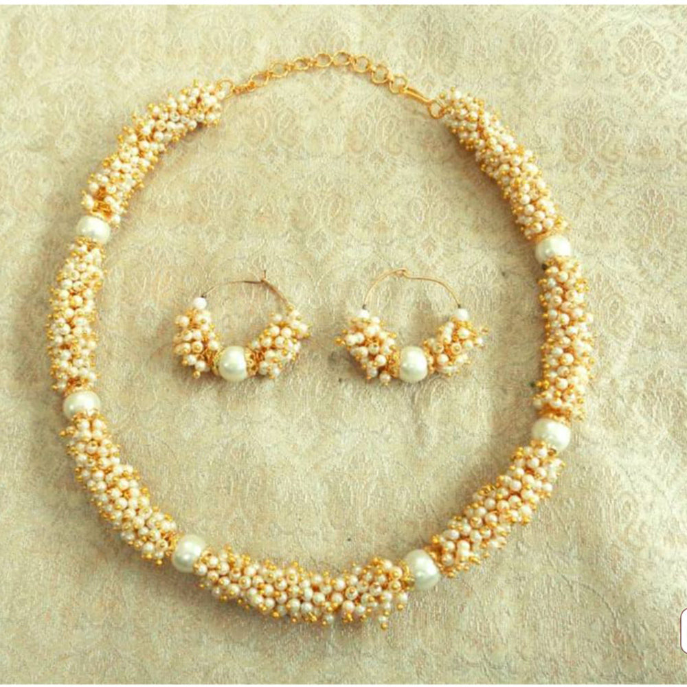 Charbhuja Art Gold Plated Beads And Pearls Necklace Set