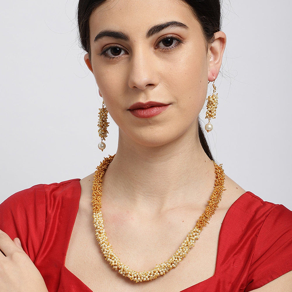 Charbhuja Art Gold Plated Beads And Pearls Necklace Set