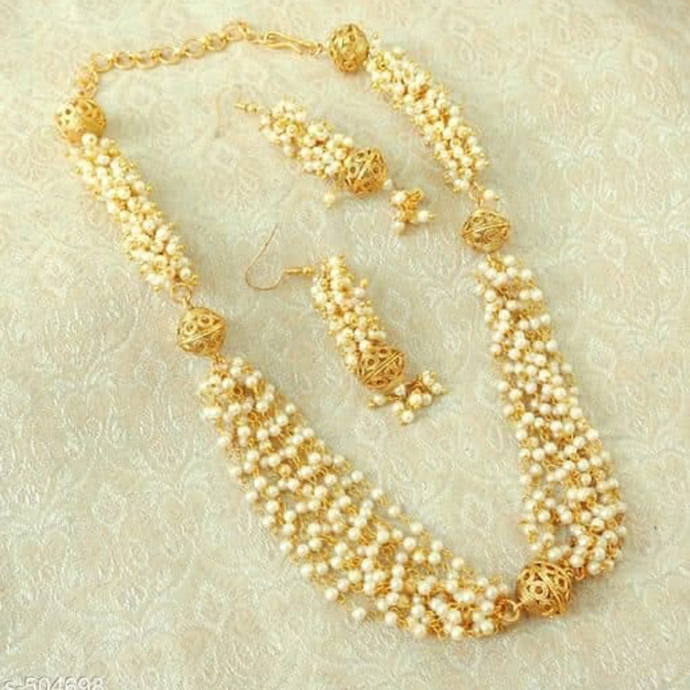 Charbhuja Art Gold Plated Beads And Pearls Necklace Set