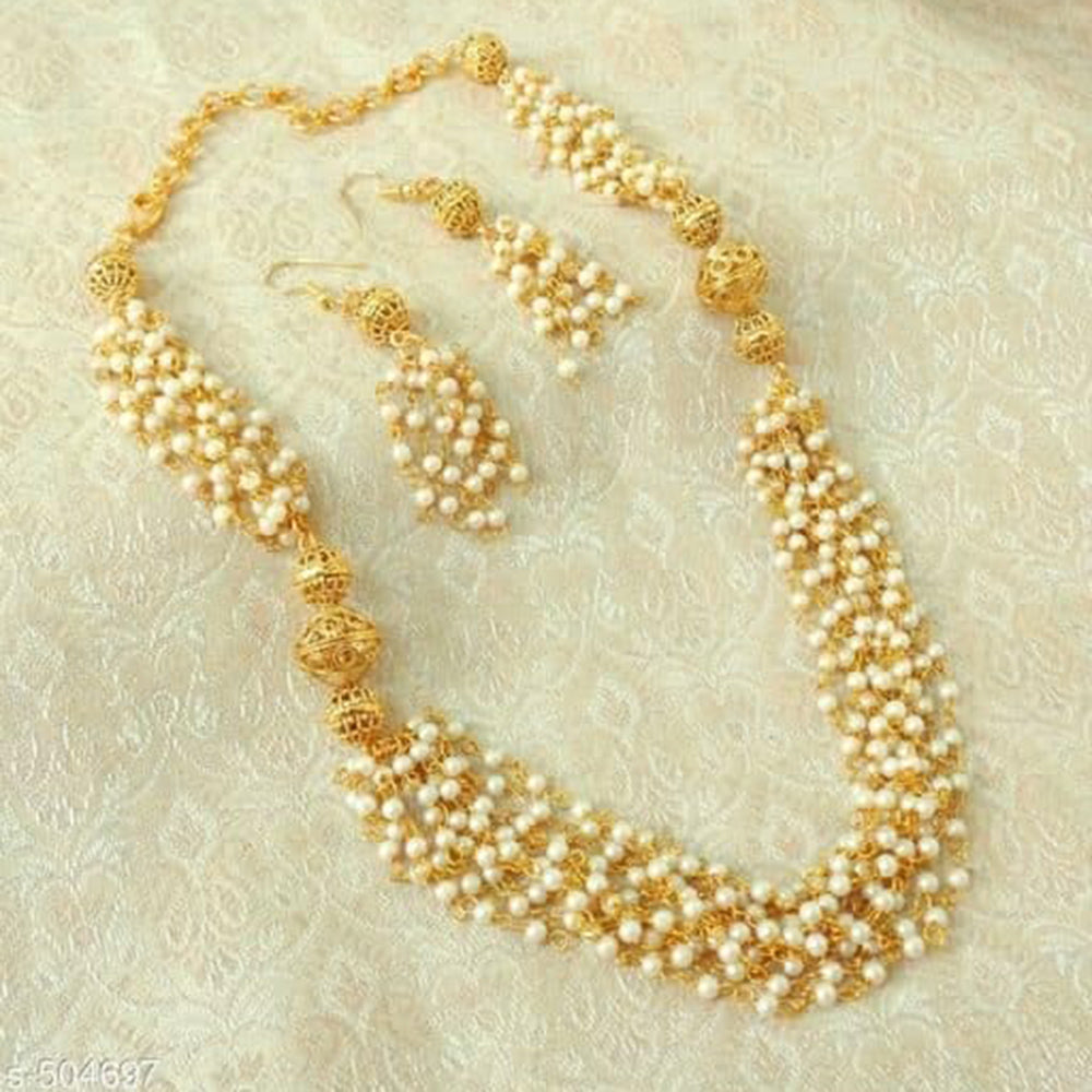 Charbhuja Art Gold Plated Beads And Pearls Necklace Set