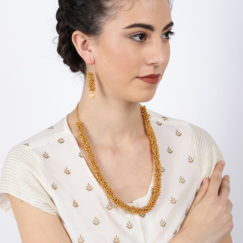 Charbhuja Art Gold Plated Beads And Pearls Necklace Set