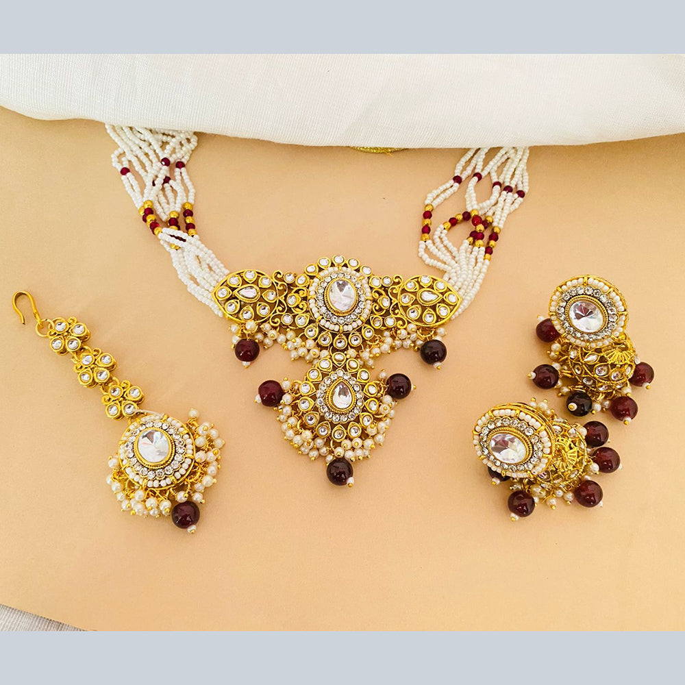 Charbhuja Art Gold Plated Pearl And Kundan Stone Necklace Set