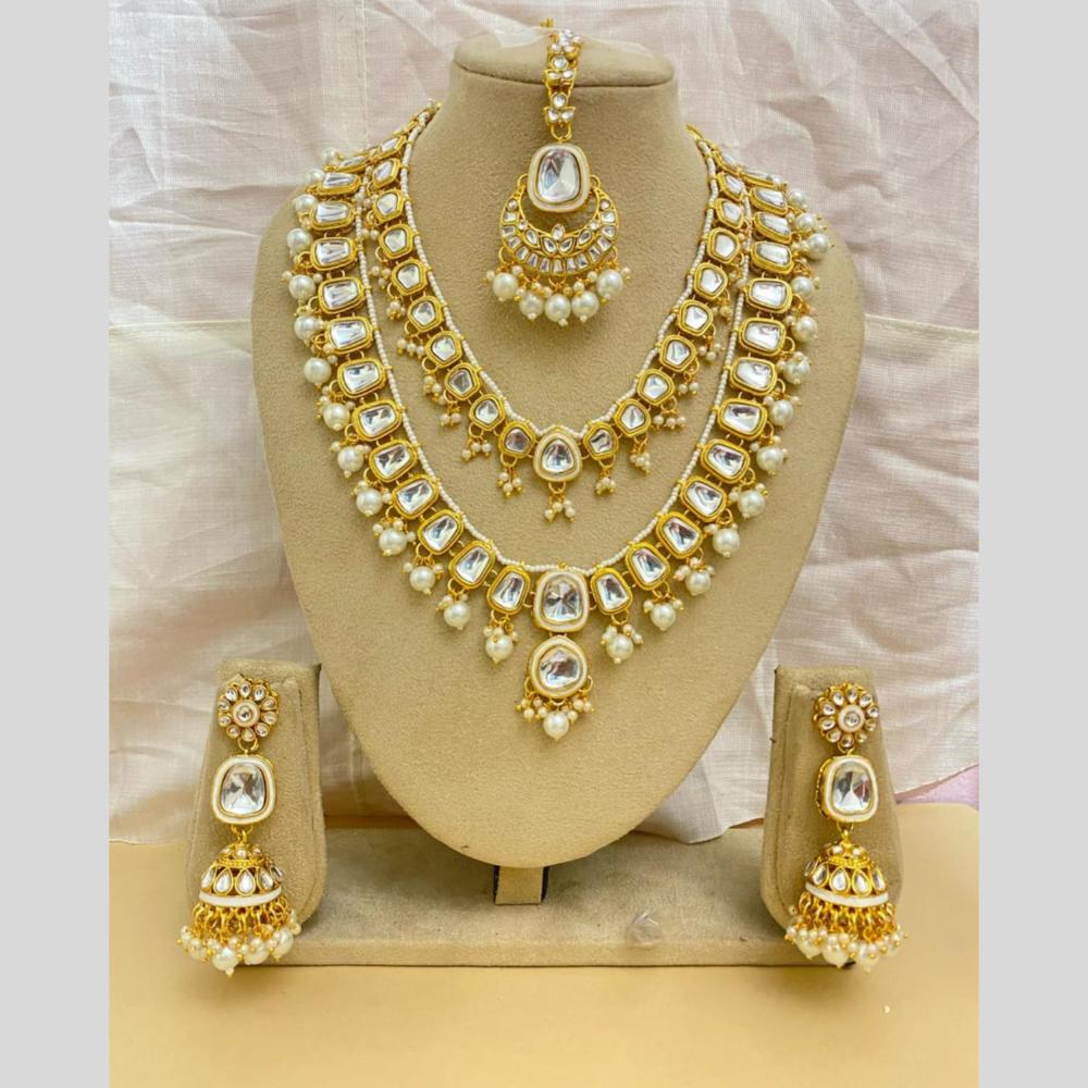 Charbhuja Art Gold Plated Kundan Stone Long Necklace Set