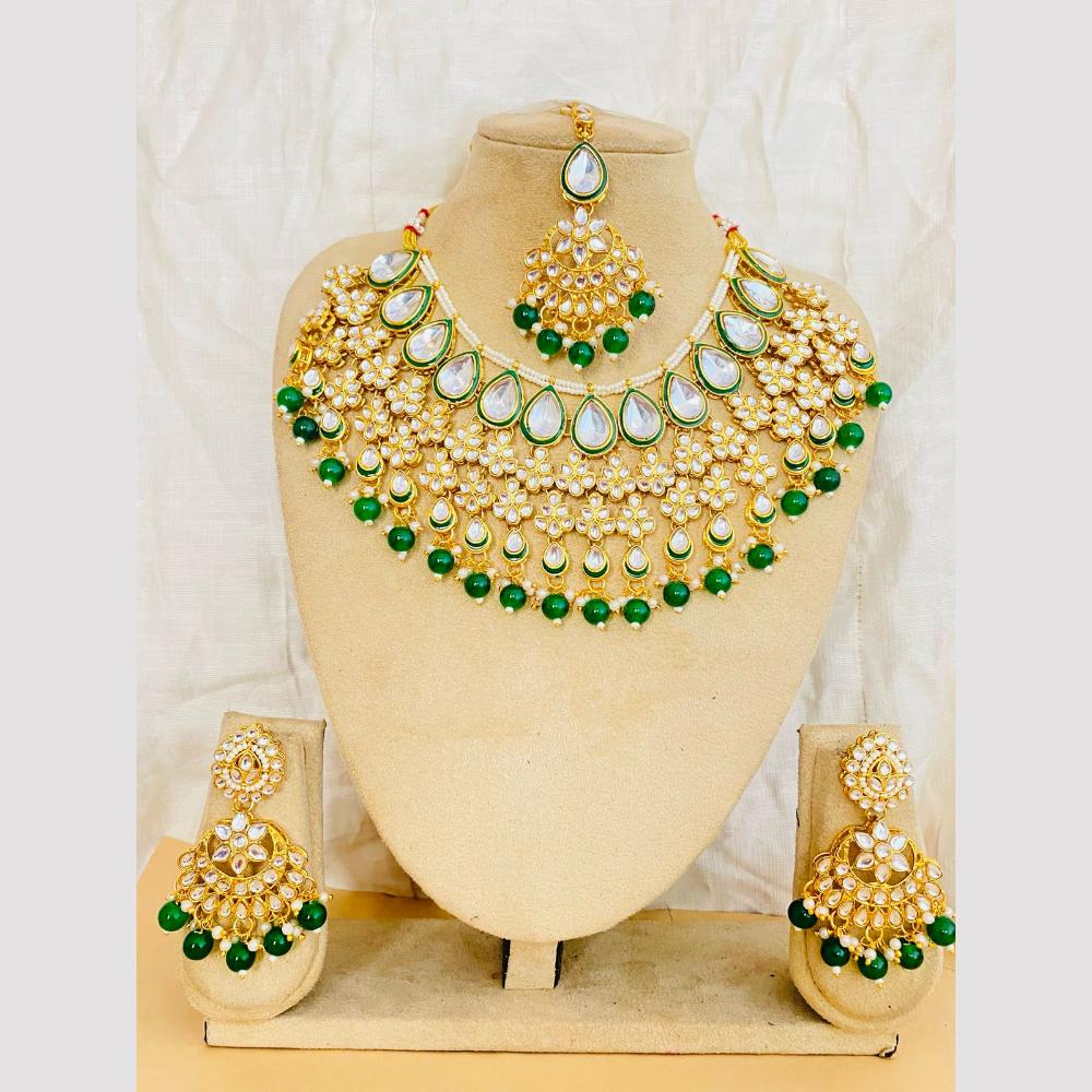 Charbhuja Art Gold Plated Kundan Stone And Beads Meenakari Necklace Set