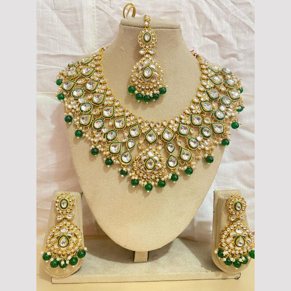 Charbhuja Art Gold Plated Kundan Stone And Beads Meenakari Necklace Set