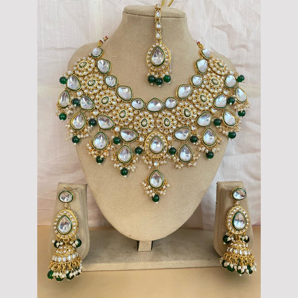 Charbhuja Art Gold Plated Kundan Stone And Beads Meenakari Necklace Set