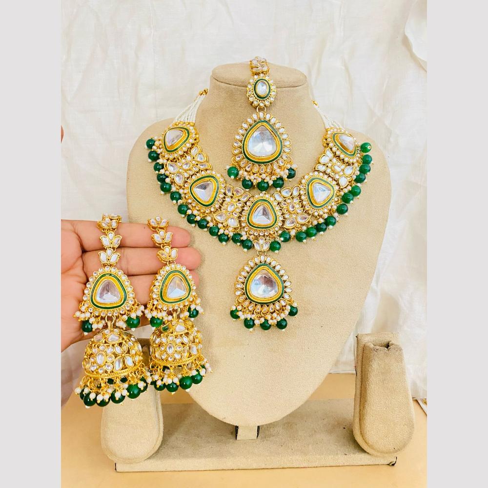 Charbhuja Art Gold Plated Kundan Stone And Beads Meenakari Necklace Set