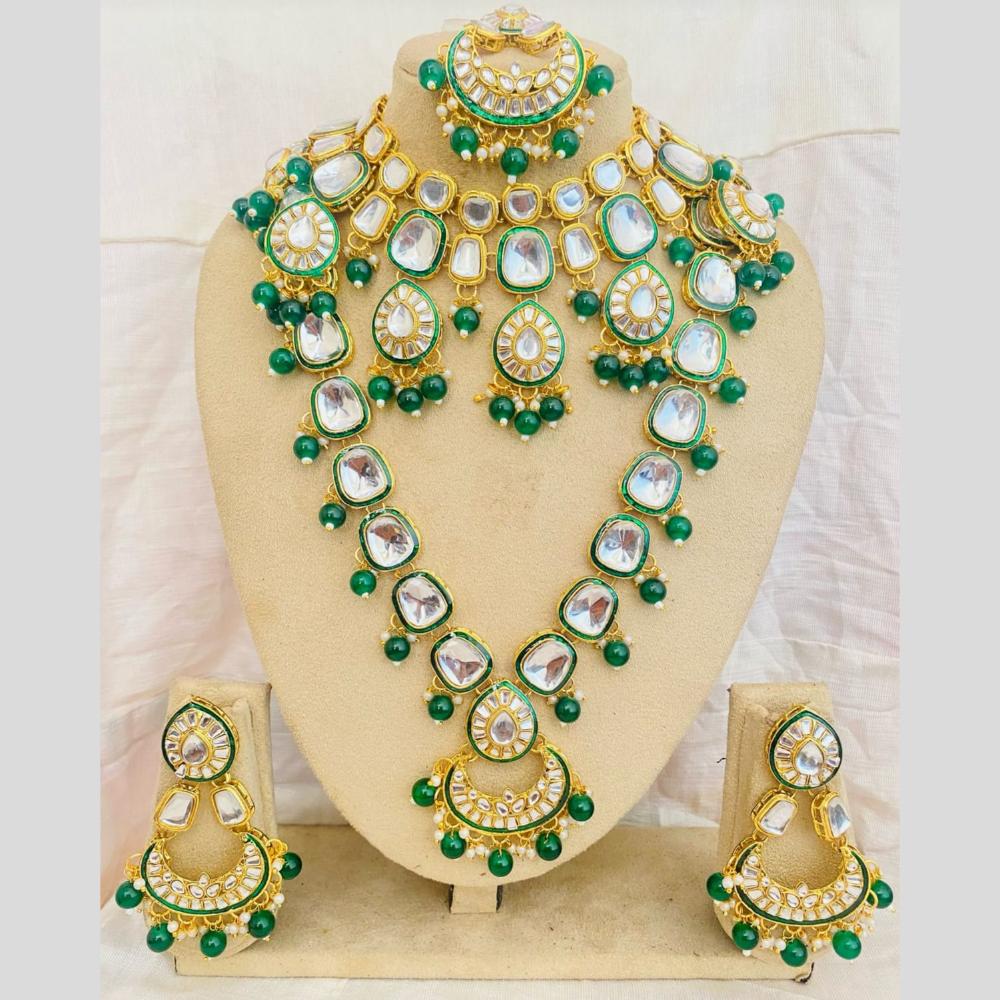 Charbhuja Art Gold Plated Kundan Stone And Beads Double Necklace Set