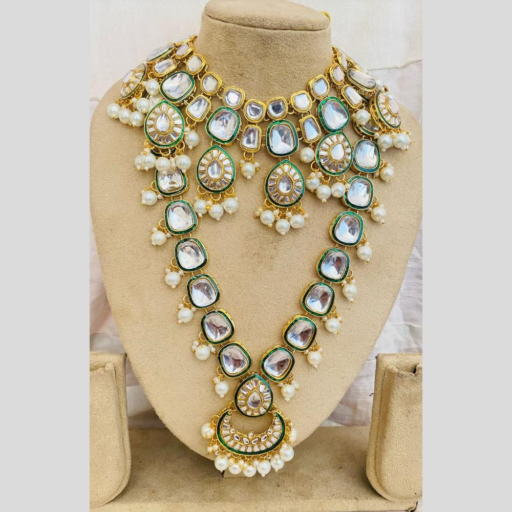 Charbhuja Art Gold Plated Kundan Stone And Beads Double Necklace Set