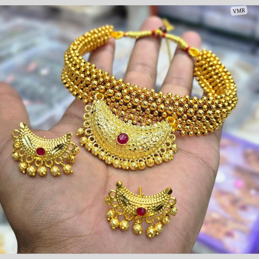 Charbhuja Art Antique Finish Pota Stone And Beads Choker Necklace Set