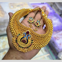 Charbhuja Art Antique Finish Pota Stone And Beads Meenakari Choker Necklace Set
