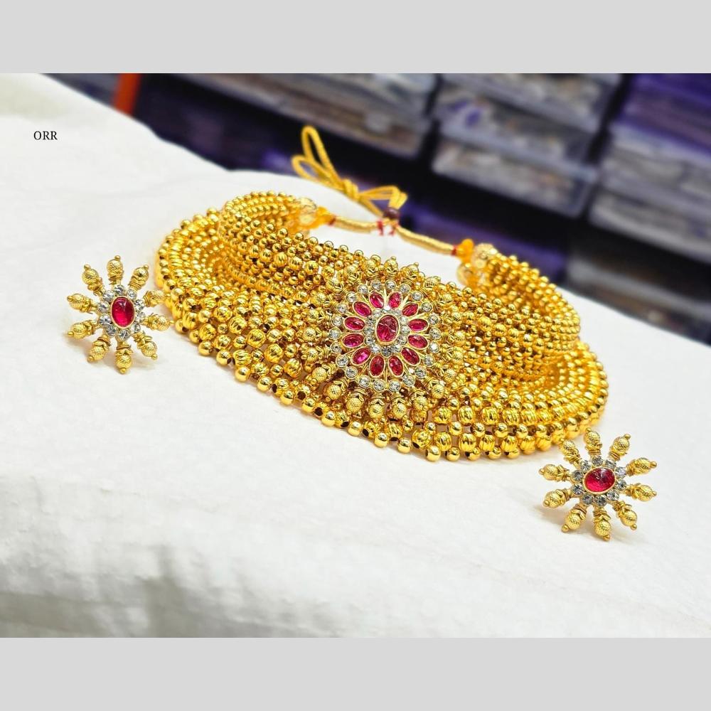 Charbhuja Art Antique Finish Pota Stone And Beads Choker Necklace Set
