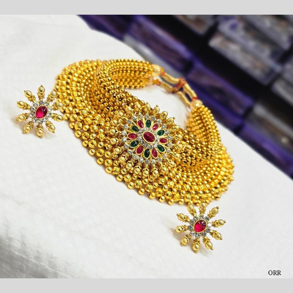 Charbhuja Art Antique Finish Pota Stone And Beads Choker Necklace Set