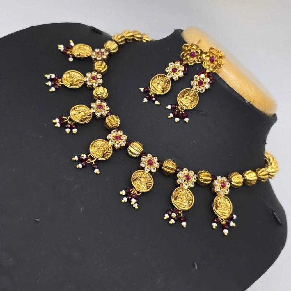 Charbhuja Art Heritage Austrian Stones And Pearls Temple Necklace Set