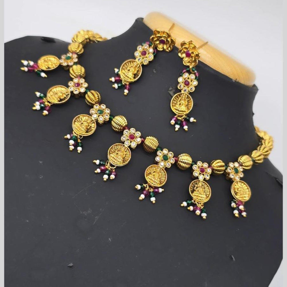 Charbhuja Art Heritage Austrian Stones And Pearls Temple Necklace Set