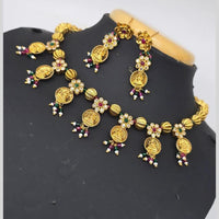 Charbhuja Art Heritage Austrian Stones And Pearls Temple Necklace Set
