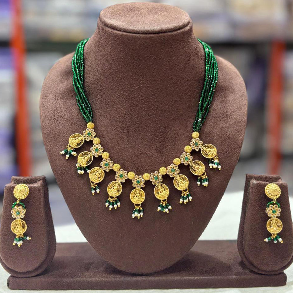 Charbhuja Art Heritage Austrian Stones And Pearls Temple Necklace Set