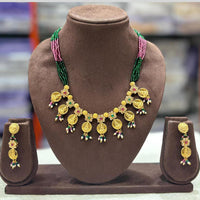 Charbhuja Art Heritage Austrian Stones And Pearls Temple Necklace Set