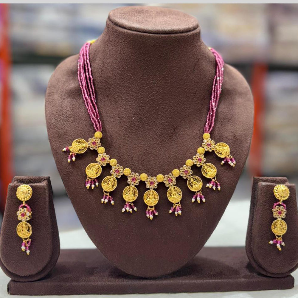 Charbhuja Art Heritage Austrian Stones And Pearls Temple Necklace Set