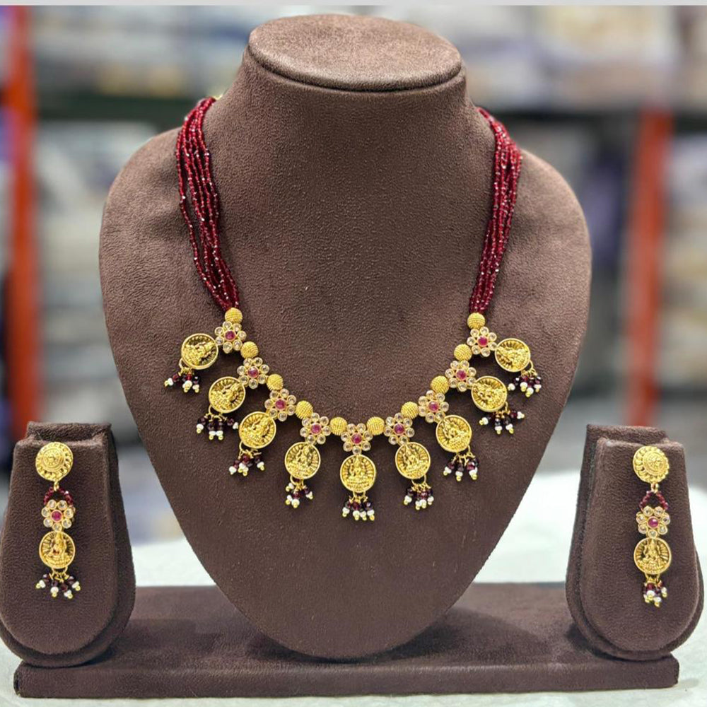Charbhuja Art Heritage Austrian Stones And Pearls Temple Necklace Set