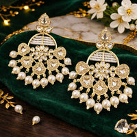 Charbhuja Art Regal Kundan Stone And Beads Embellished Designer Earrings