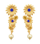 Hania Jewel Floral Pota Stone Pearl Drop Dangler Earrings  