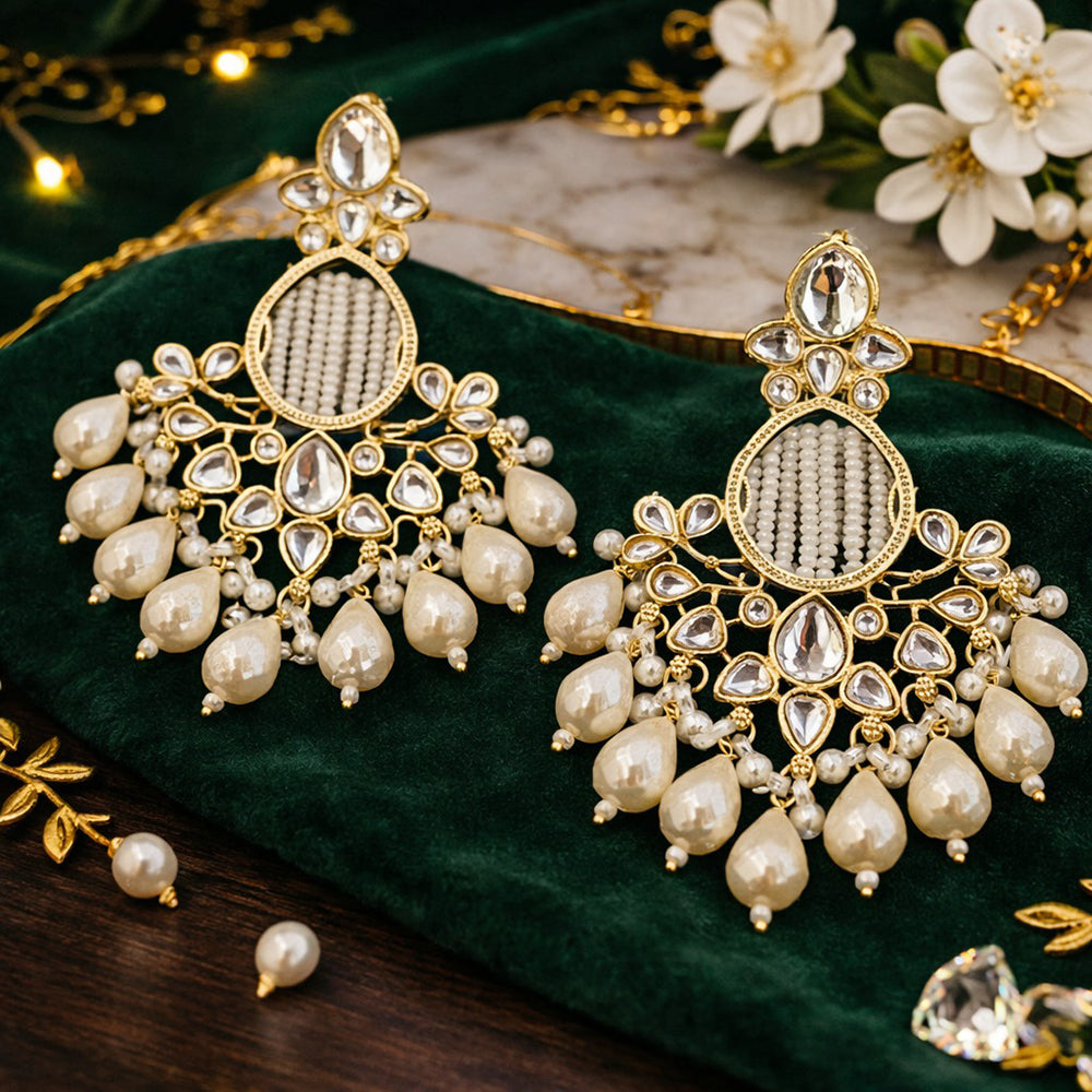 Charbhuja Art Regal Kundan Stone And Beads Embellished Designer Earrings