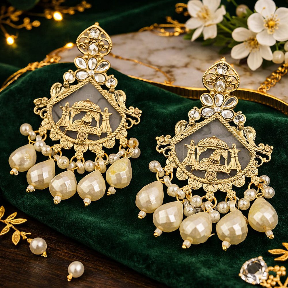 Charbhuja Art Regal Kundan Stone And Beads Embellished Designer Earrings