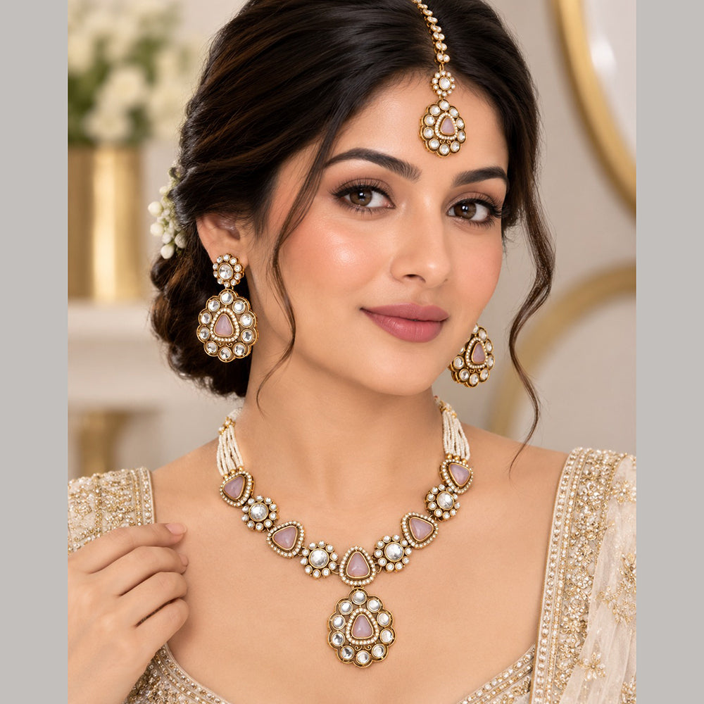 Charbhuja Art Heritage Pota Stone And Beads Necklace Set