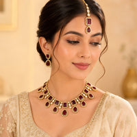 Charbhuja Art Heritage Pota Stone And Austrian Stone Necklace Set