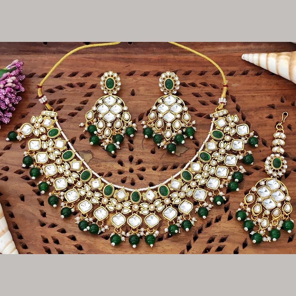 Charbhuja Art Heritage Pota Stone And Kundan Stone Beads Necklace Set
