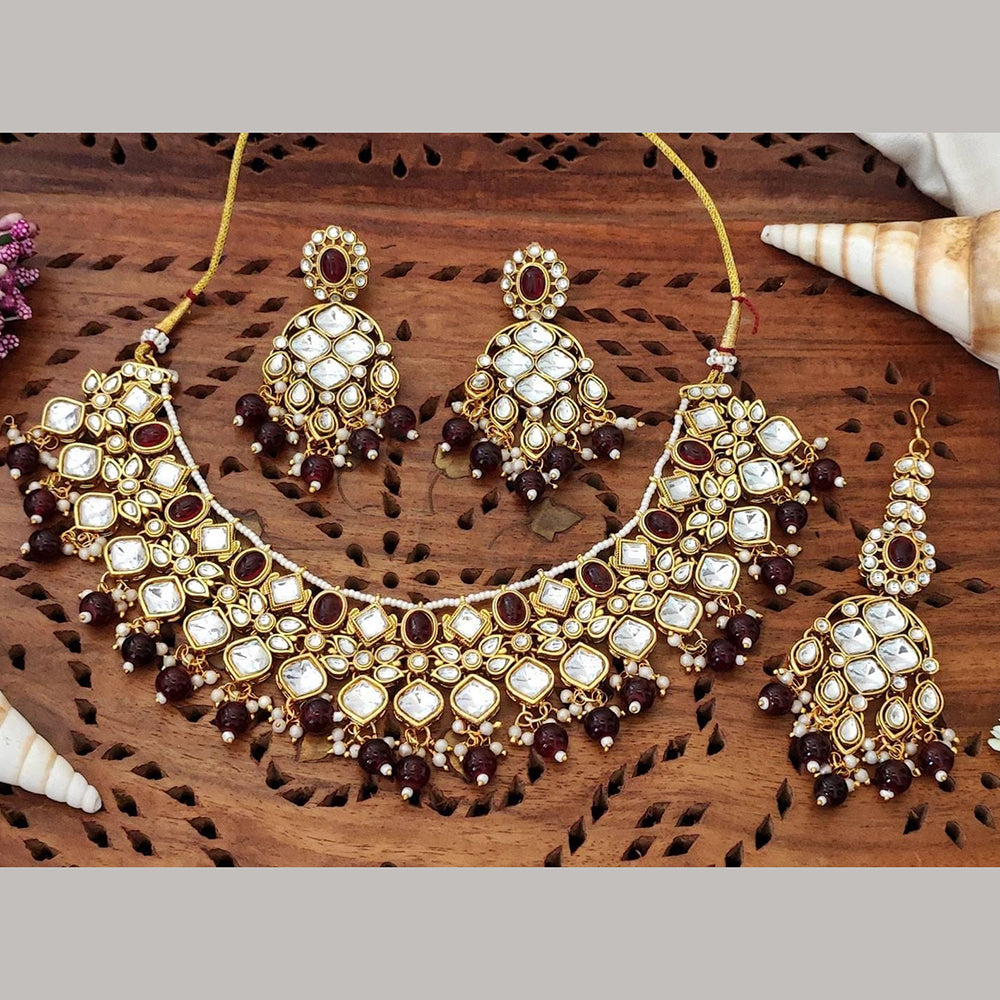 Charbhuja Art Heritage Pota Stone And Kundan Stone Beads Necklace Set