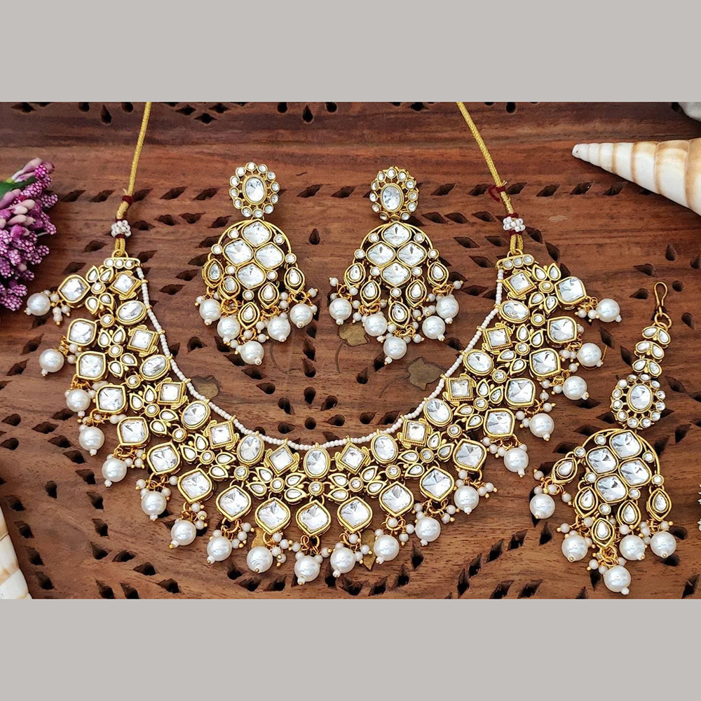 Charbhuja Art Heritage Pota Stone And Kundan Stone Beads Necklace Set